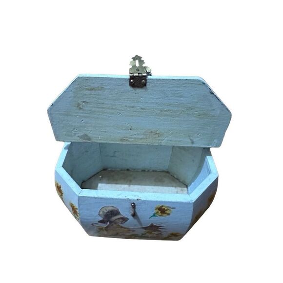 Vintage Hand painted Wood Rectangular Decoupage Handbag Purse Children Floral - Picture 10 of 16